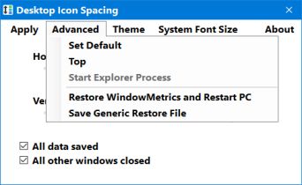 desktop icon spacing menu