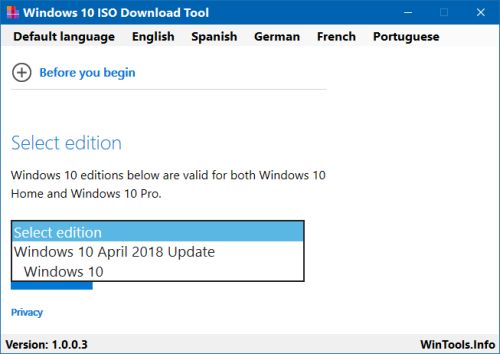 Windows 10 ISO Download Tool Select1