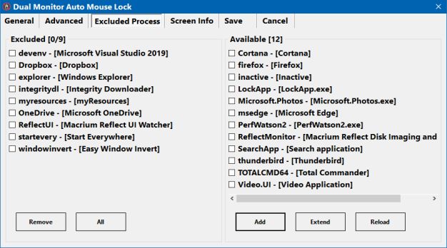 settings excluded process