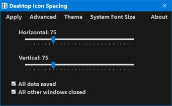 desktop icon spacing dark