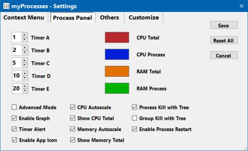 settings process panel