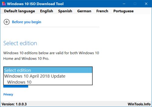 does the windows 10 download tool have pro