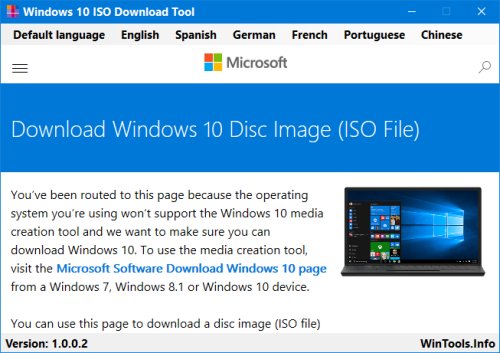 Windows 10 ISO Download Tool Start